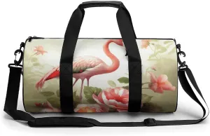 Travel Duffel Bag for Men And Women,Flowers And Flamingos Waterproof Sports Fitness Bag Portable Travel Duffel Bag