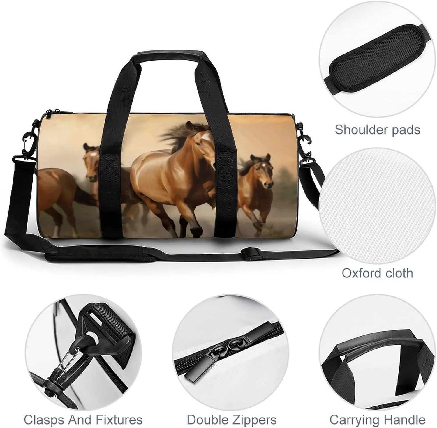 Travel Duffel Bag for Men And Women,Horses Waterproof Sports Fitness Bag Portable Travel Duffel Bag