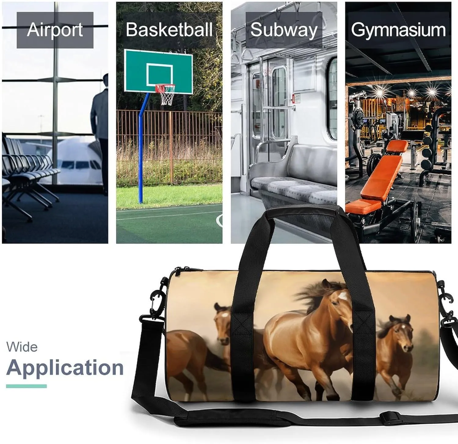 Travel Duffel Bag for Men And Women,Horses Waterproof Sports Fitness Bag Portable Travel Duffel Bag