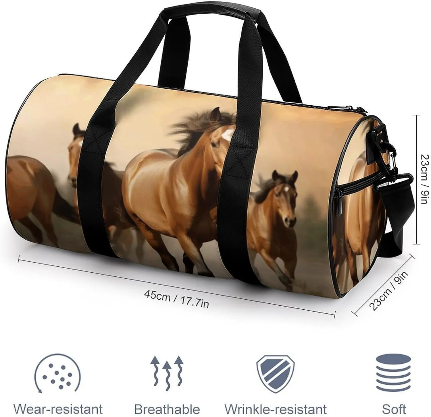 Travel Duffel Bag for Men And Women,Horses Waterproof Sports Fitness Bag Portable Travel Duffel Bag
