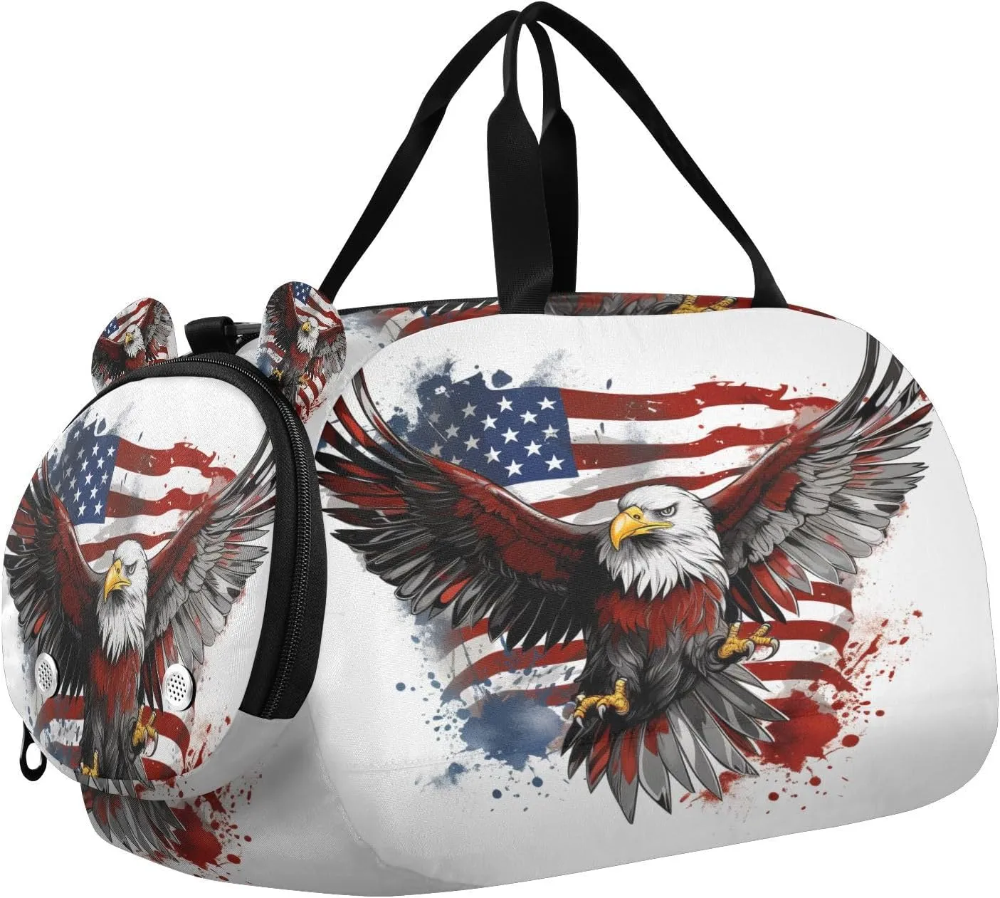 Travel Duffle Bag for Kids Boys Girls American Eagle Blue Stars Flag Sports Bag Overnighter Duffle Sleepover Weekender with Shoes Compartment