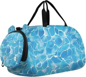 Travel Duffle Bag for Kids Boys Girls Blue Wave Ocean Sports Bag Overnighter Duffle Sleepover Weekender with Shoes Compartment