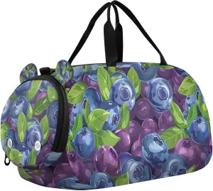 Travel Duffle Bag for Kids Boys Girls Blueberries Berries Sports Bag Overnighter Duffle Sleepover Weekender with Shoes Compartment