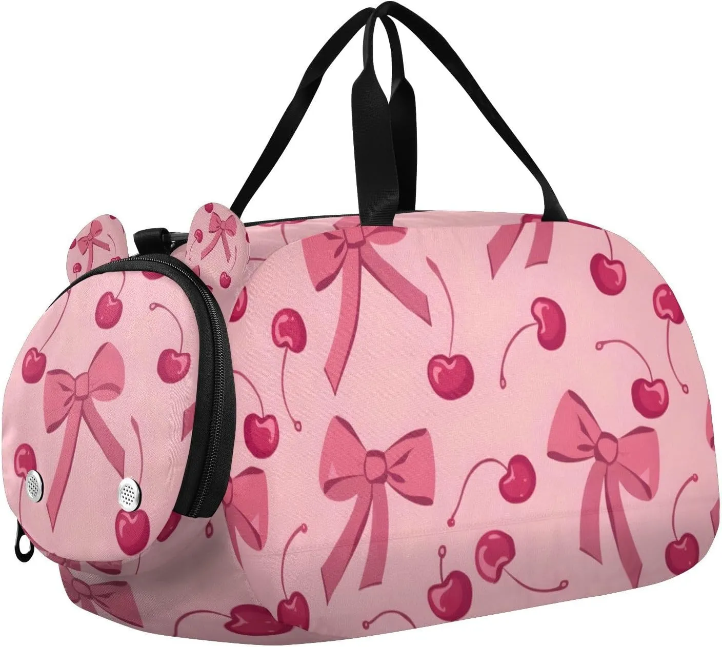 Travel Duffle Bag for Kids Boys Girls Bow Cherry Pink Sports Bag Overnighter Duffle Sleepover Weekender with Shoes Compartment