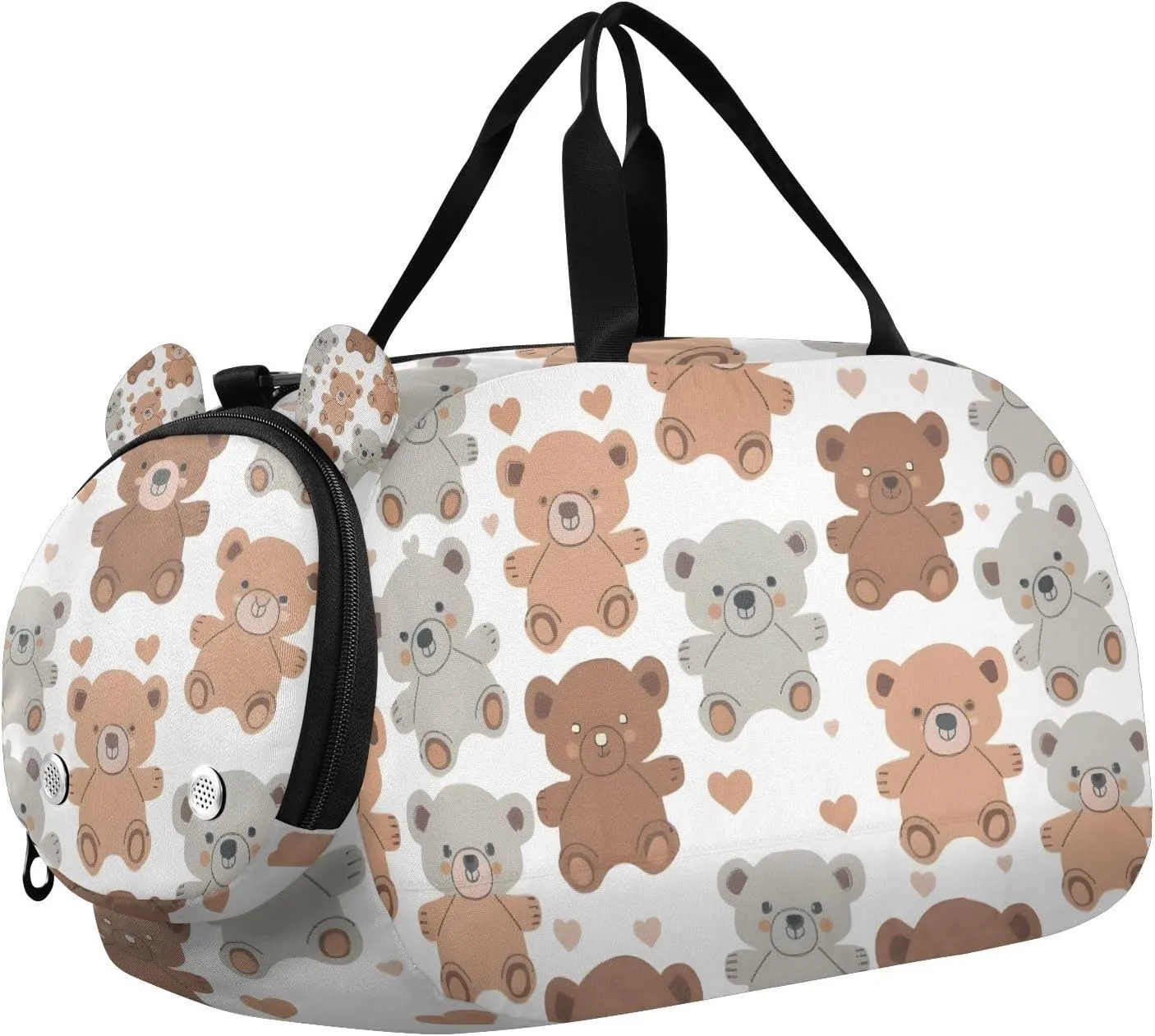 Travel Duffle Bag for Kids Boys Girls Cute Teddy Bears Sports Bag Overnighter Duffle Sleepover Weekender with Shoes Compartment