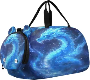 Travel Duffle Bag for Kids Boys Girls Dragon Galaxy Blue Stars Sports Bag Overnighter Duffle Sleepover Weekender with Shoes Compartment