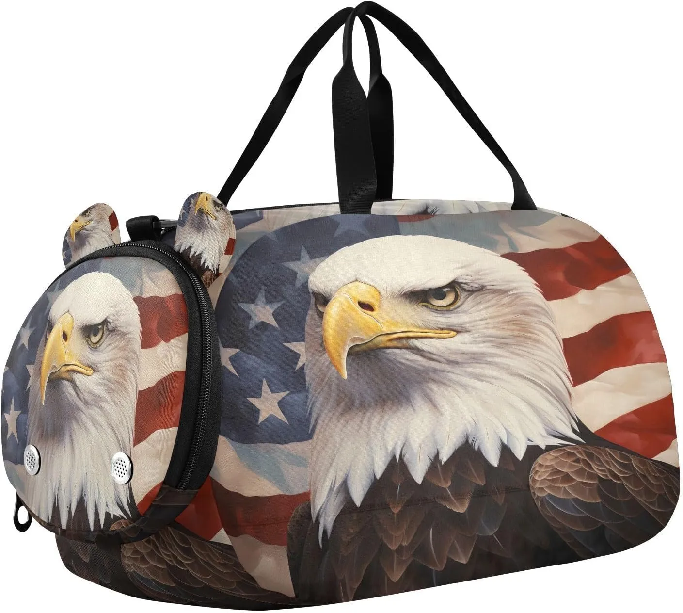Travel Duffle Bag for Kids Boys Girls Eagle America Retro Flag Sports Bag Overnighter Duffle Sleepover Weekender with Shoes Compartment