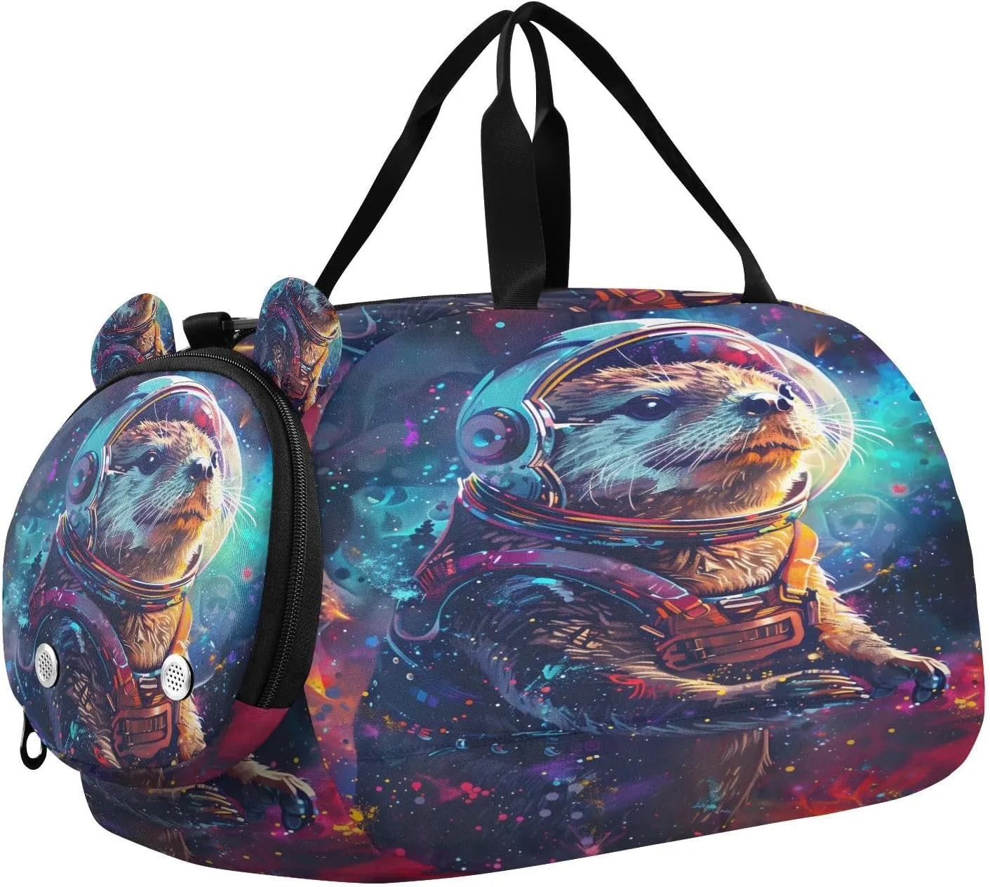 Travel Duffle Bag for Kids Boys Girls Funny Space Otter Galaxy Sports Bag Overnighter Duffle Sleepover Weekender with Shoes Compartment