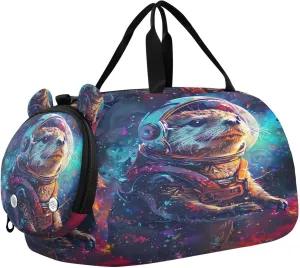 Travel Duffle Bag for Kids Boys Girls Funny Space Otter Galaxy Sports Bag Overnighter Duffle Sleepover Weekender with Shoes Compartment
