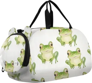 Travel Duffle Bag for Kids Boys Girls Green Frog White Pattern Sports Bag Overnighter Duffle Sleepover Weekender with Shoes Compartment