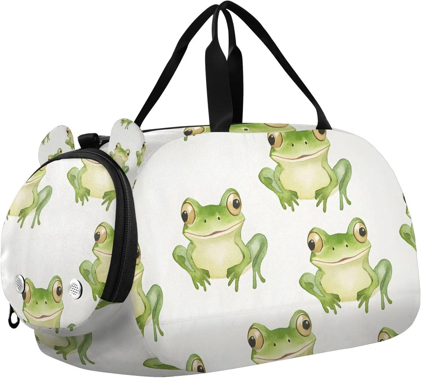 Travel Duffle Bag for Kids Boys Girls Green Frog White Pattern Sports Bag Overnighter Duffle Sleepover Weekender with Shoes Compartment