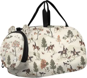 Travel Duffle Bag for Kids Boys Girls Horse Riders Beige Sports Bag Overnighter Duffle Sleepover Weekender with Shoes Compartment