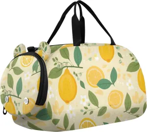 Travel Duffle Bag for Kids Boys Girls Lemon Boho Retro Leaves Sports Bag Overnighter Duffle Sleepover Weekender with Shoes Compartment