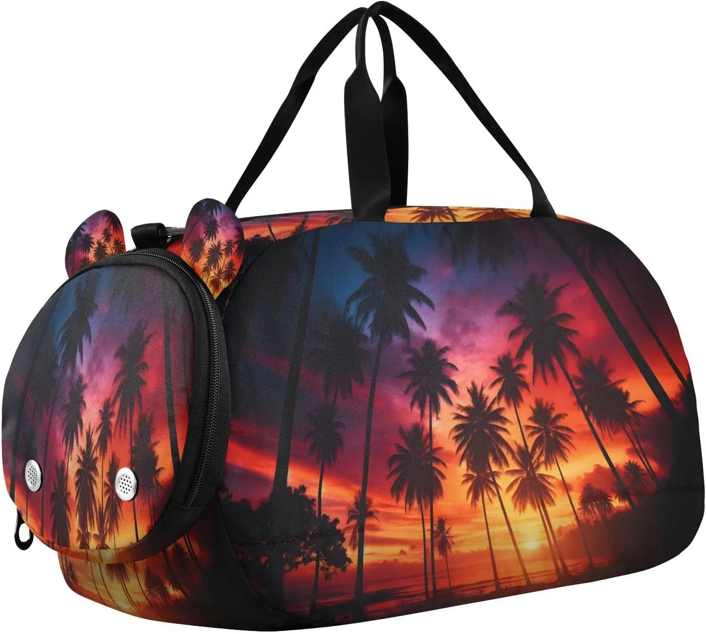 Travel Duffle Bag for Kids Boys Girls Palm Trees Tropical Beaches Sports Bag Overnighter Duffle Sleepover Weekender with Shoes Compartment