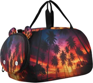 Travel Duffle Bag for Kids Boys Girls Palm Trees Tropical Beaches Sports Bag Overnighter Duffle Sleepover Weekender with Shoes Compartment