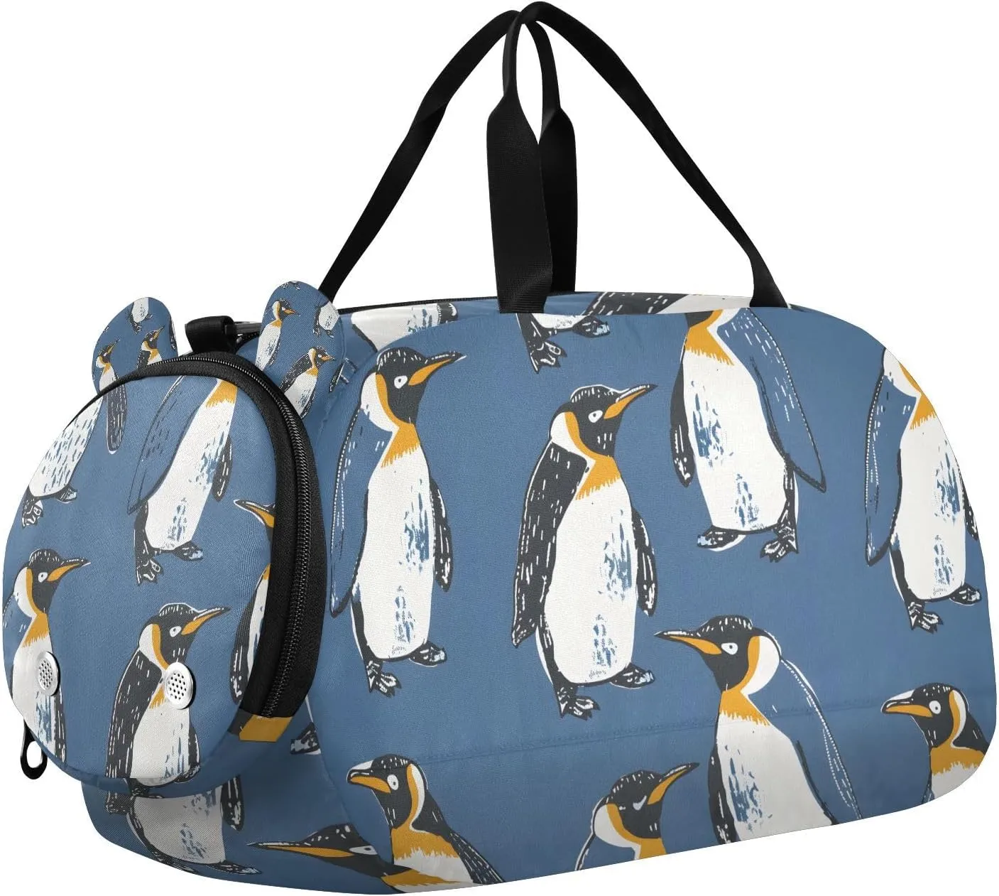 Travel Duffle Bag for Kids Boys Girls Penguins Blue Sports Bag Overnighter Duffle Sleepover Weekender with Shoes Compartment