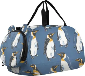 Travel Duffle Bag for Kids Boys Girls Penguins Blue Sports Bag Overnighter Duffle Sleepover Weekender with Shoes Compartment