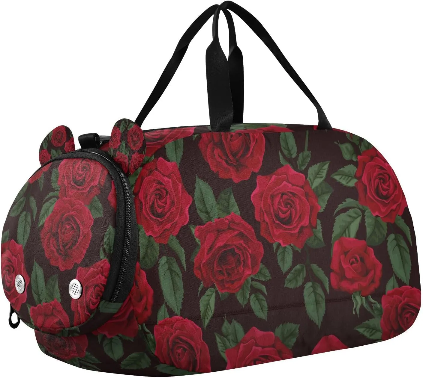 Travel Duffle Bag for Kids Boys Girls Romantic Red Rose Plant Flower Sports Bag Overnighter Duffle Sleepover Weekender with Shoes Compartment