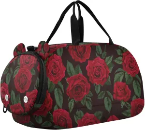 Travel Duffle Bag for Kids Boys Girls Romantic Red Rose Plant Flower Sports Bag Overnighter Duffle Sleepover Weekender with Shoes Compartment