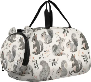 Travel Duffle Bag for Kids Boys Girls Squirrel Little Animal Beige Sports Bag Overnighter Duffle Sleepover Weekender with Shoes Compartment