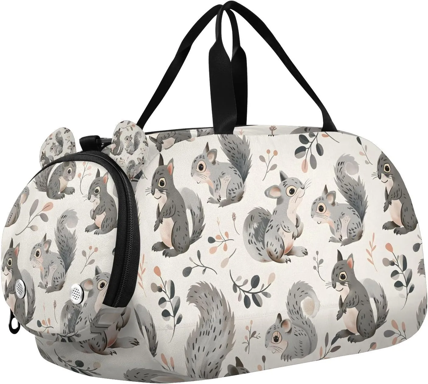 Travel Duffle Bag for Kids Boys Girls Squirrel Little Animal Beige Sports Bag Overnighter Duffle Sleepover Weekender with Shoes Compartment