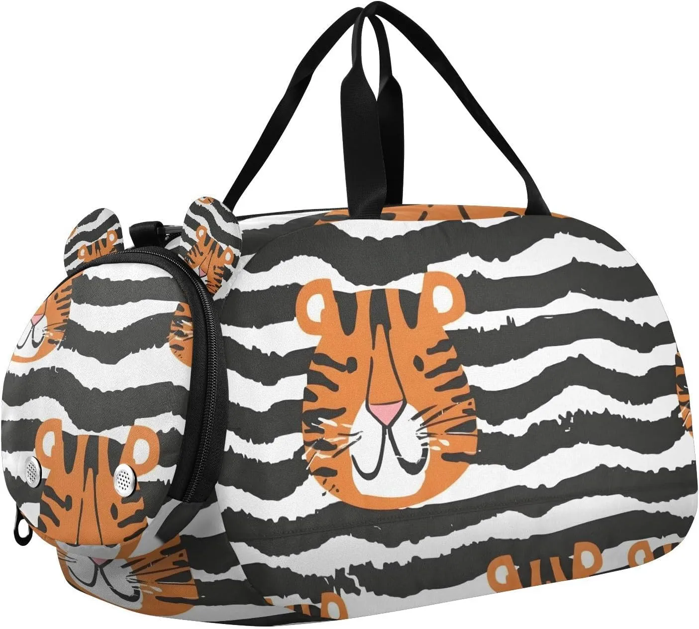 Travel Duffle Bag for Kids Boys Girls Tiger Zebra Black White Stripes Sports Bag Overnighter Duffle Sleepover Weekender with Shoes Compartment