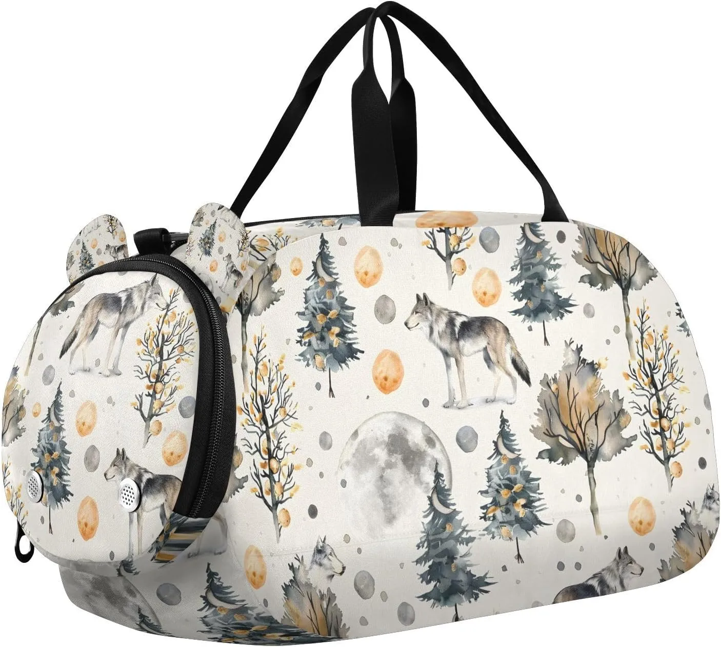 Travel Duffle Bag for Kids Boys Girls Wolf Tree Wolves Sports Bag Overnighter Duffle Sleepover Weekender with Shoes Compartment