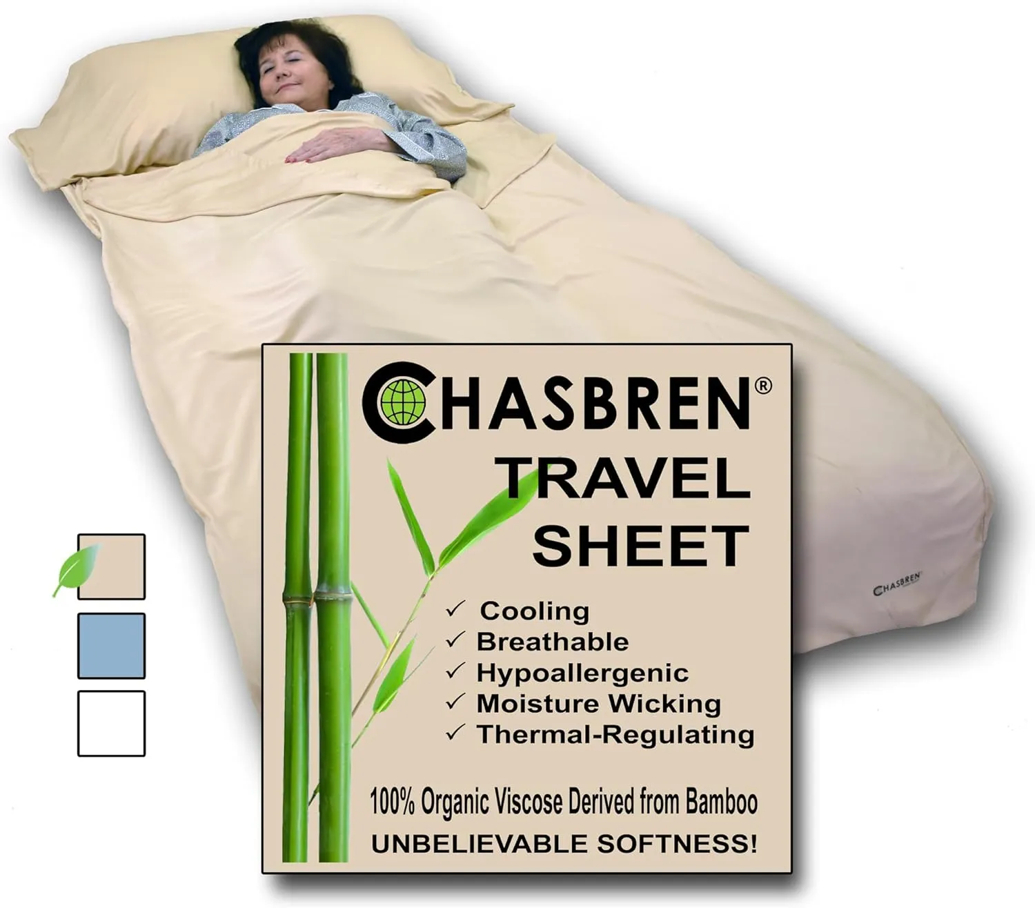 Travel Sheet 100% Organic Viscose Derived from Bamboo - Soft Comfortable Roomy Sleep Sheet, Sack, Bag, Liner - Pillow Pocket, Zippers