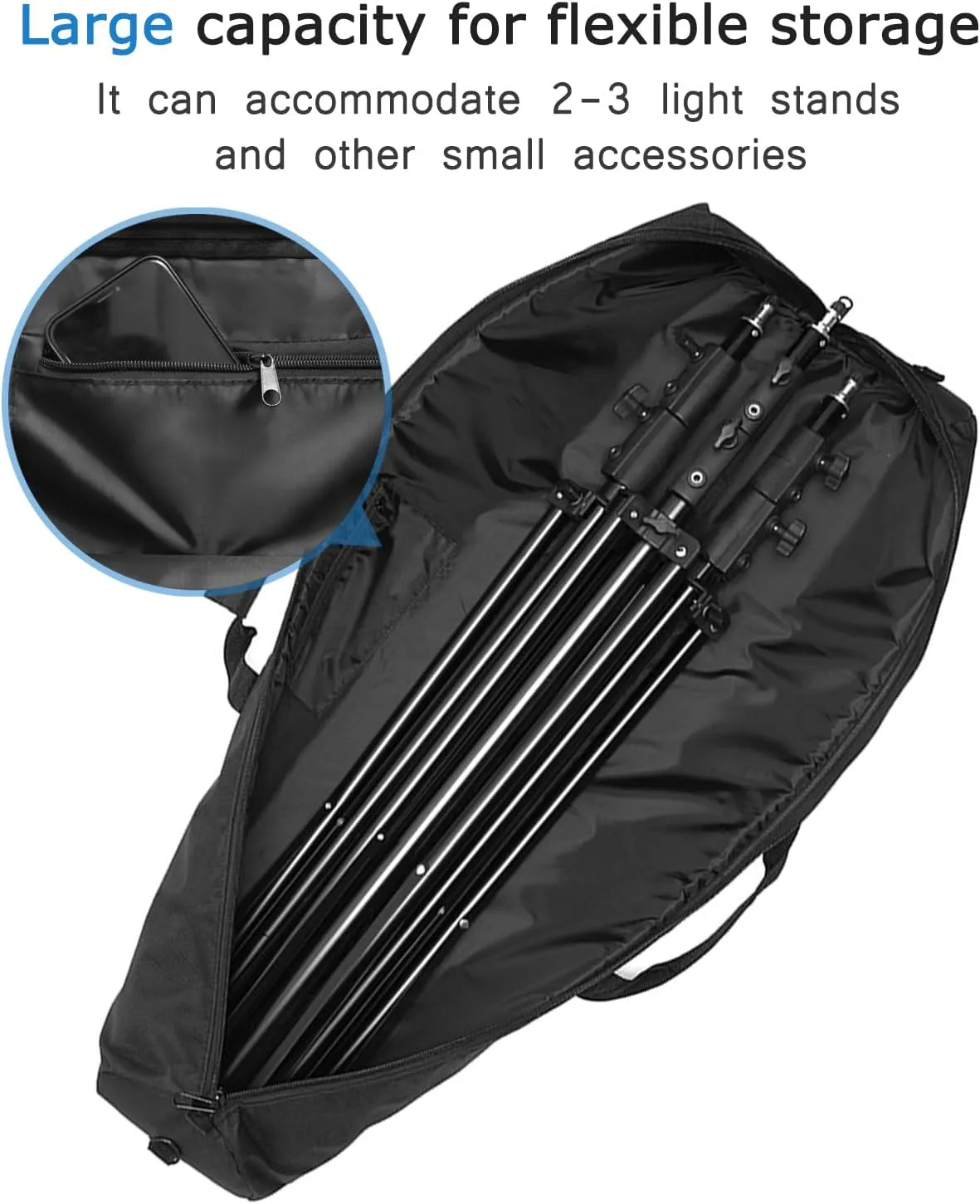 Tripod Carrying Case Bag 25in/31in/39in/49in for Light Stands,Boom Stand,Umbrella and Tripod Photography Accessories(25.59 in/65 cm)