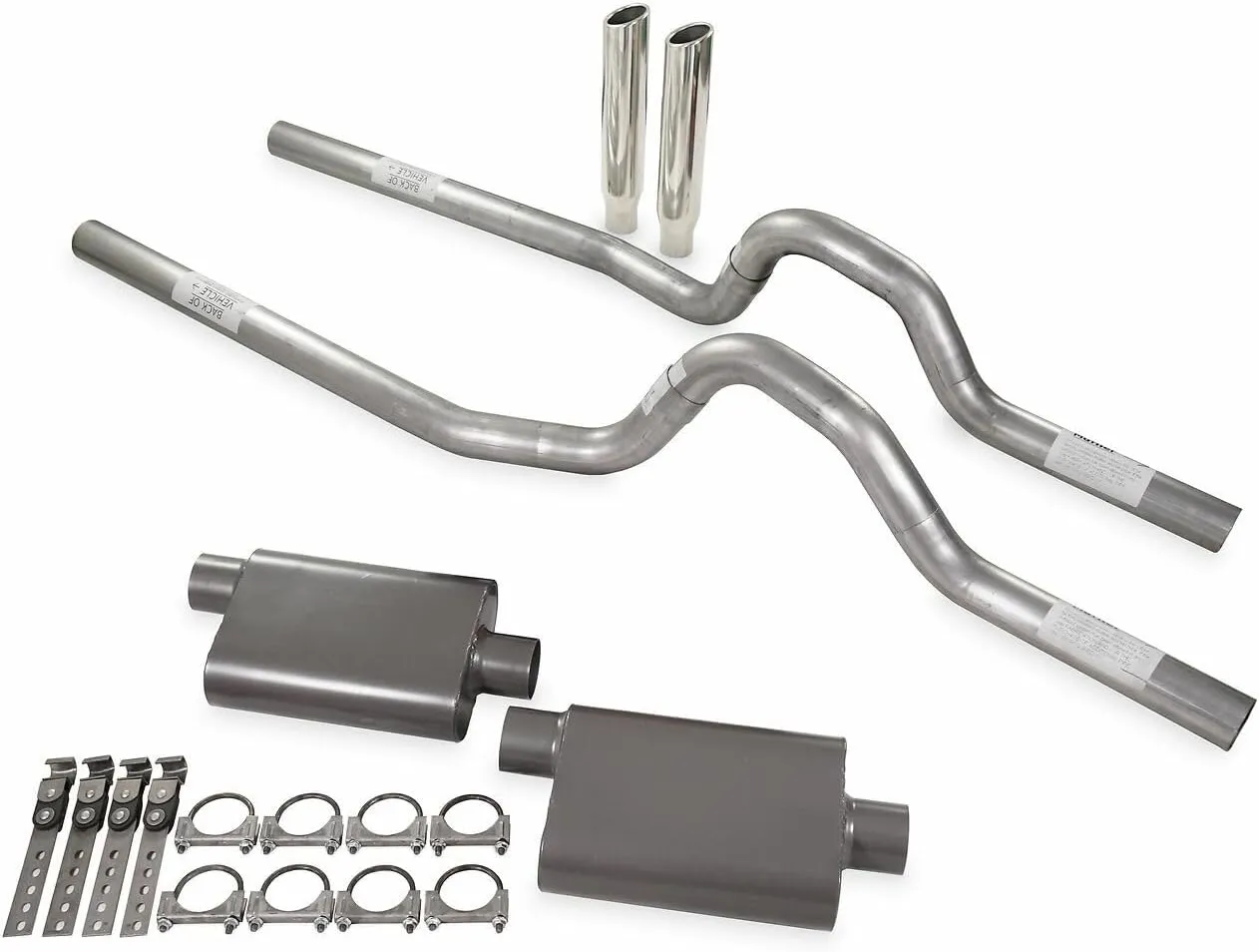 Truck Exhaust Kits - Shop Line Dual Exhaust System 2.5 inch Aluminized 2 Chamber Mufflers Rear Exit Polished Rolled Edge Clamp On Tips Fits C/K 10 Half Ton 81 to 87