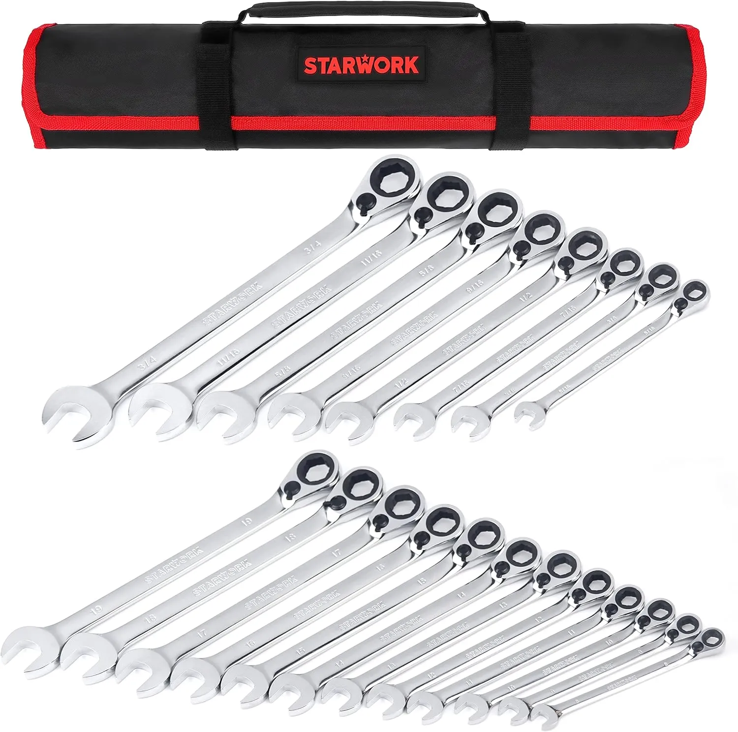 TRUE MECHANIC™ 20 Pc. Reversible Ratcheting Combination Wrench Set, Non-Slip, Long Pattern, SAE, Metric, Professional, With Portable Roll-Up Pouch Bag…