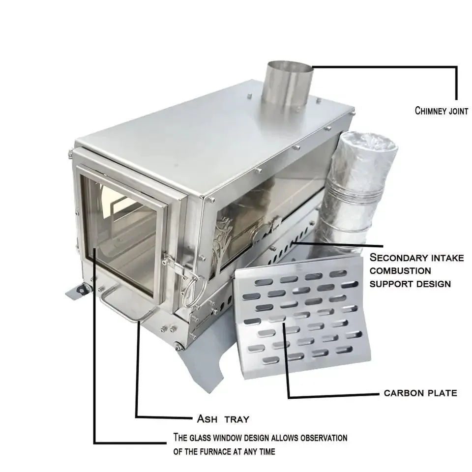 Tryhomy Camping Wood Stove Tent Firewood Heater - Stainless Steel Furnace with Pipe