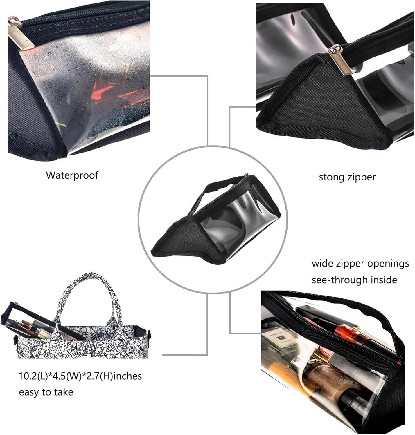 TSA Approved Toiletry Bag Carry On Travel See-through Shaving Bag 4 Pack Black Foldable Makeup Tool Brush Packing Organizer 3-1-1 Liquids Toiletries & Cosmetics Pouch For Airport