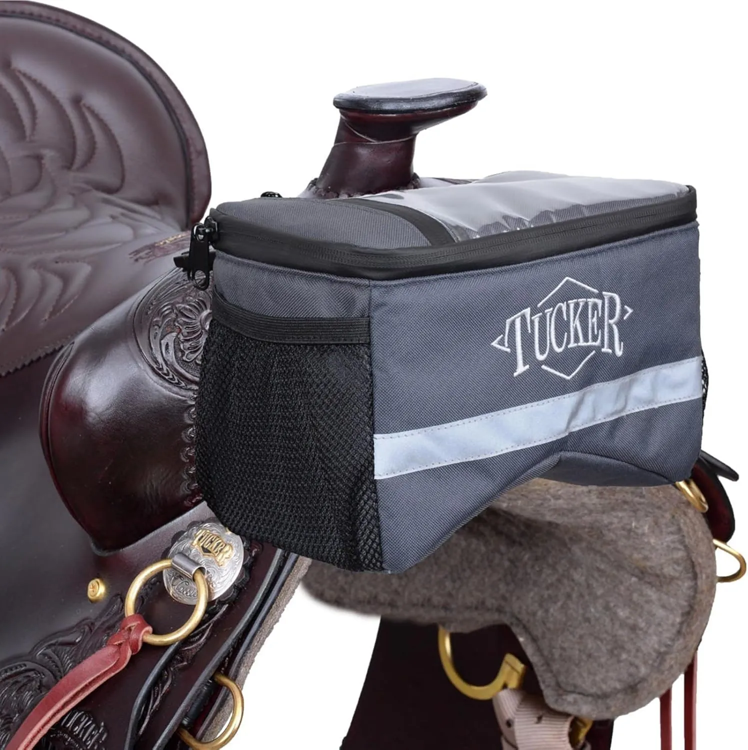 Tucker Navigator Compact Resistant Nylon Contoured Horseback Riding Trail Gear Saddle Pommel Bag w/Waterproof Pockets, Adjustable Strap, Reflective Strip,12x12x4