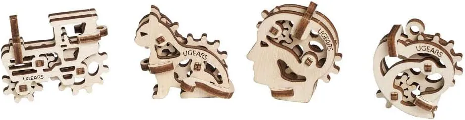 UGEARS FT-1 70029 U-Fidgets Tribikes Puzzle Pieces Set with 4 Models Anti-Stress 3D Puzzle Self Building Kit 4 Mini Miniature Model Mechanical Models Plywood Construction Kit