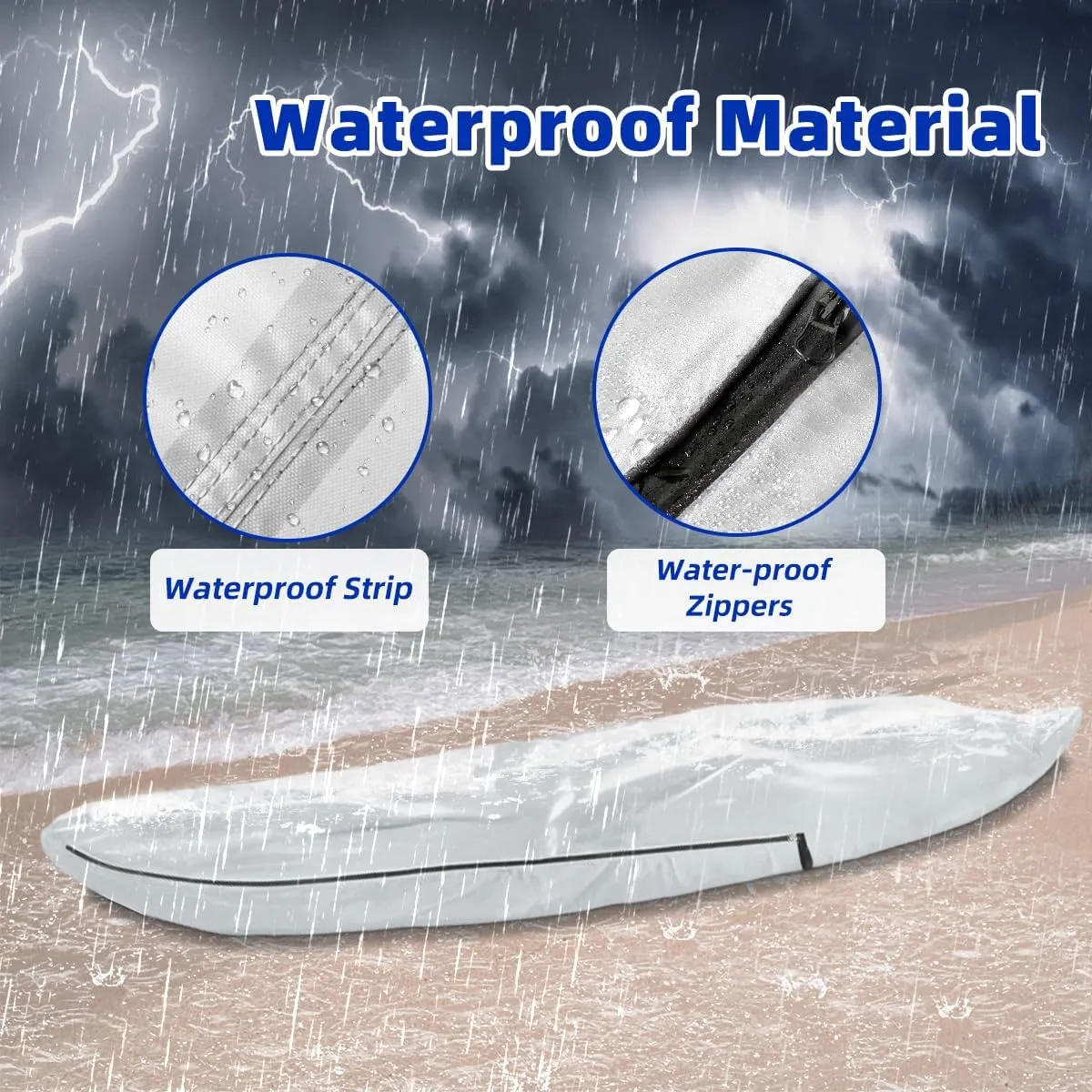 UPF 50  Kayak Cover, Dustproof Canoe Cover for Outdoor Storage, 420D Waterproof Kayak Cover for Fishing Boat, Gray (Silver, 14ft)