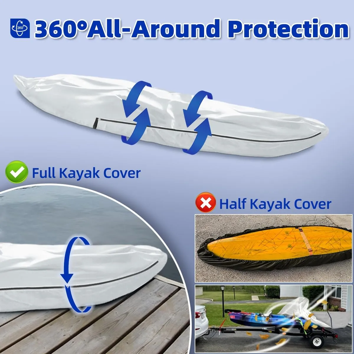 UPF 50  Kayak Cover, Dustproof Canoe Cover for Outdoor Storage, 420D Waterproof Kayak Cover for Fishing Boat, Gray (Silver, 14ft)