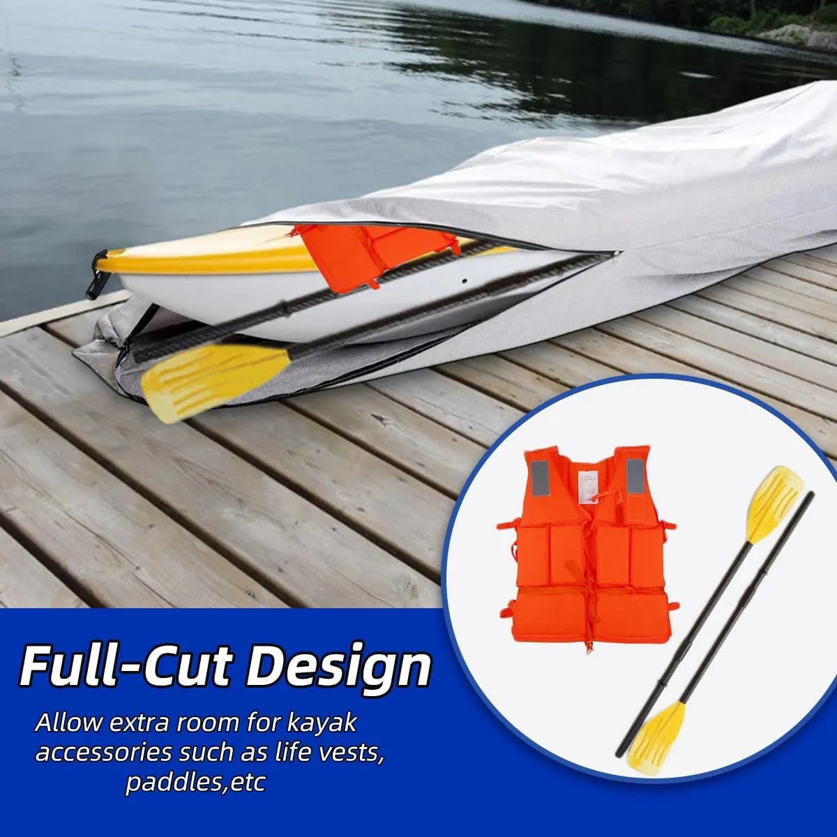 UPF 50  Kayak Cover, Dustproof Canoe Cover for Outdoor Storage, 420D Waterproof Kayak Cover for Fishing Boat, Gray (Silver, 14ft)