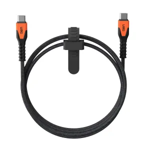 URBAN ARMOR GEAR UAG Rugged Kelvar Core USB-C to USB-C Cable 5ft/1.5m 60W Power Delivery PD Reinforced Fast Charging Cable for iPhone 16, MacBook, iPad Pro, Samsung Galaxy S25, Black/Orange