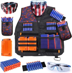 UWANTME Kids Tactical Vest Kit for Nerf Guns Elite Series with Refill Darts,Tactical Mask Wrist Band,Protective Glasses,Toys for 7 8 9 10 12 Year Old, Orange