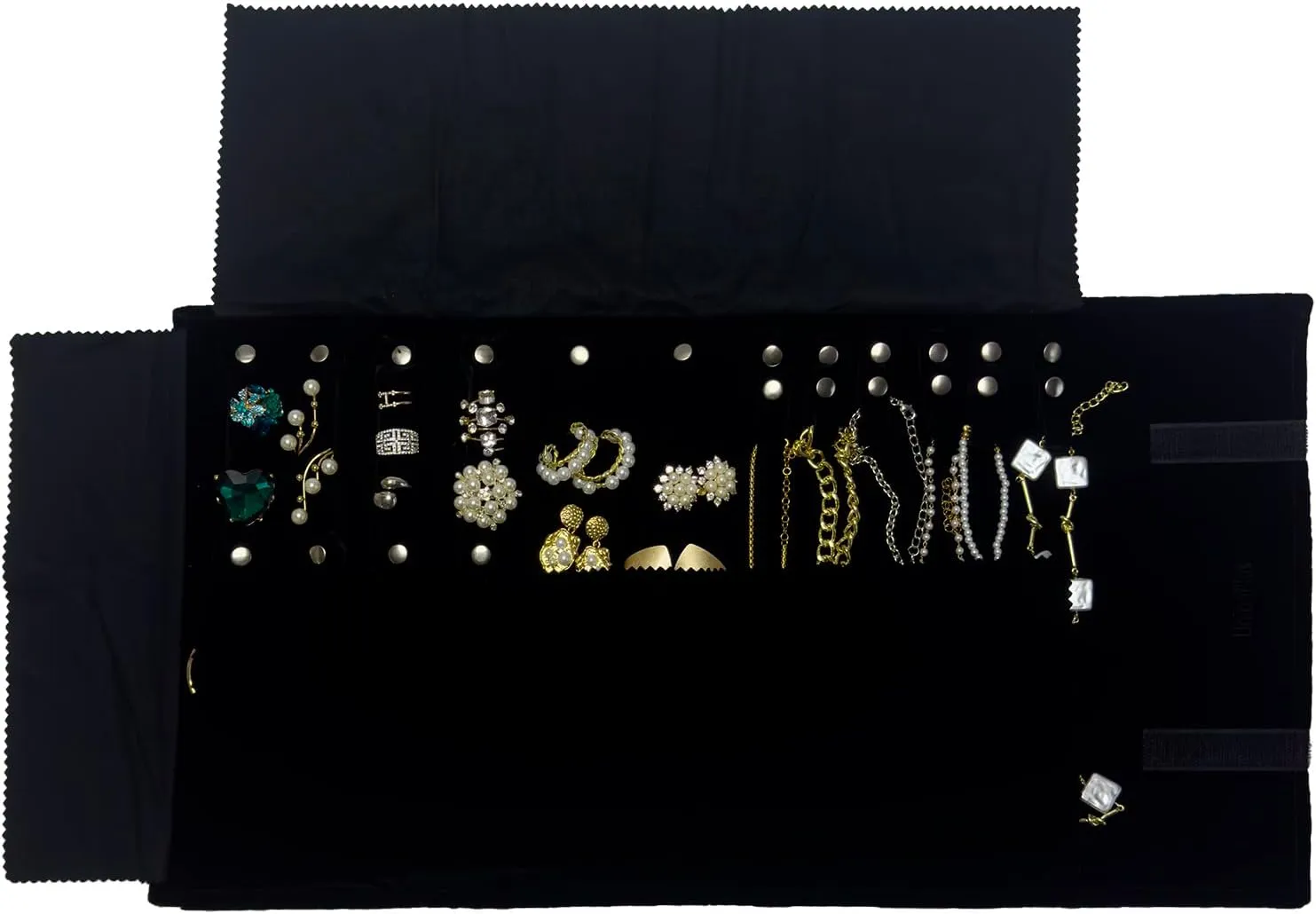 Velvet Travel Jewelry Case Roll Bag for Necklaces Brackets Earrings Rings, Black