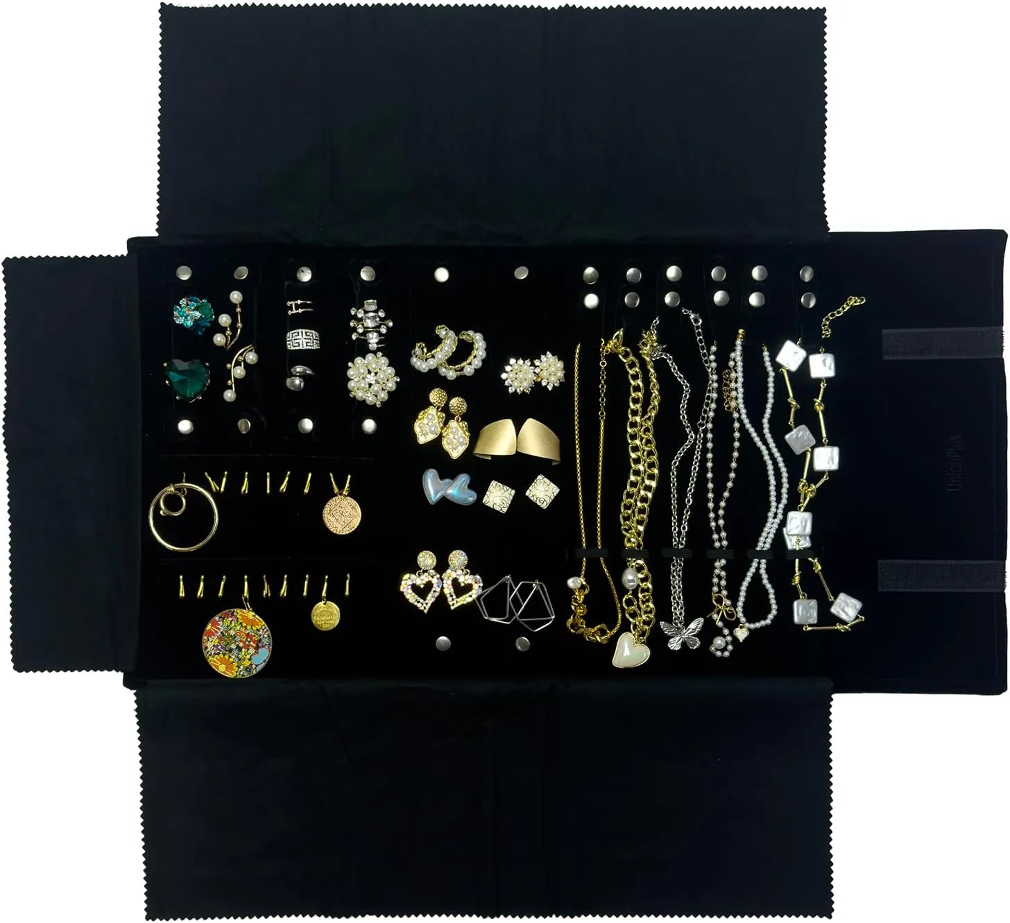 Velvet Travel Jewelry Case Roll Bag for Necklaces Brackets Earrings Rings, Black