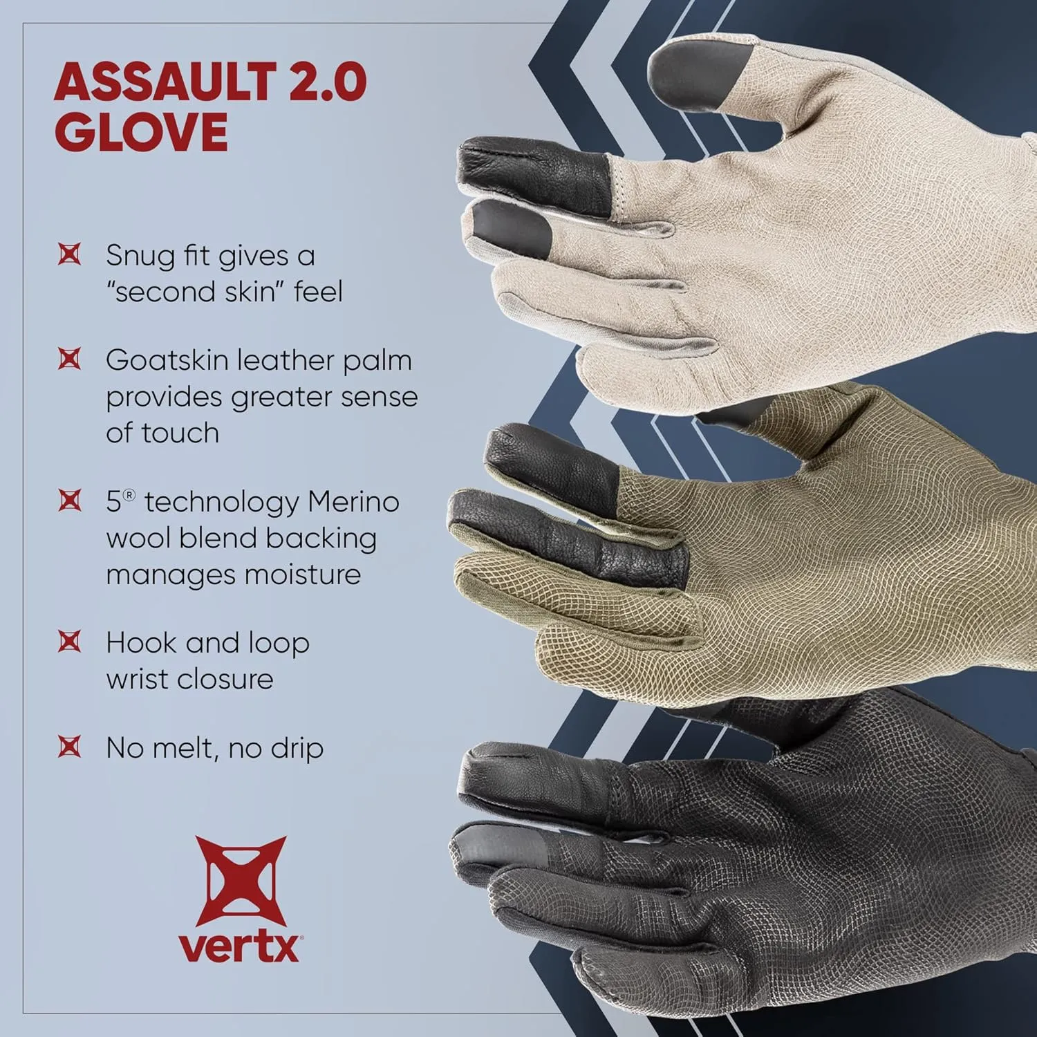 Vertx Mens Gloves, Breathable, Touch Screen Compatible Leather Palm, Removable Index Finger