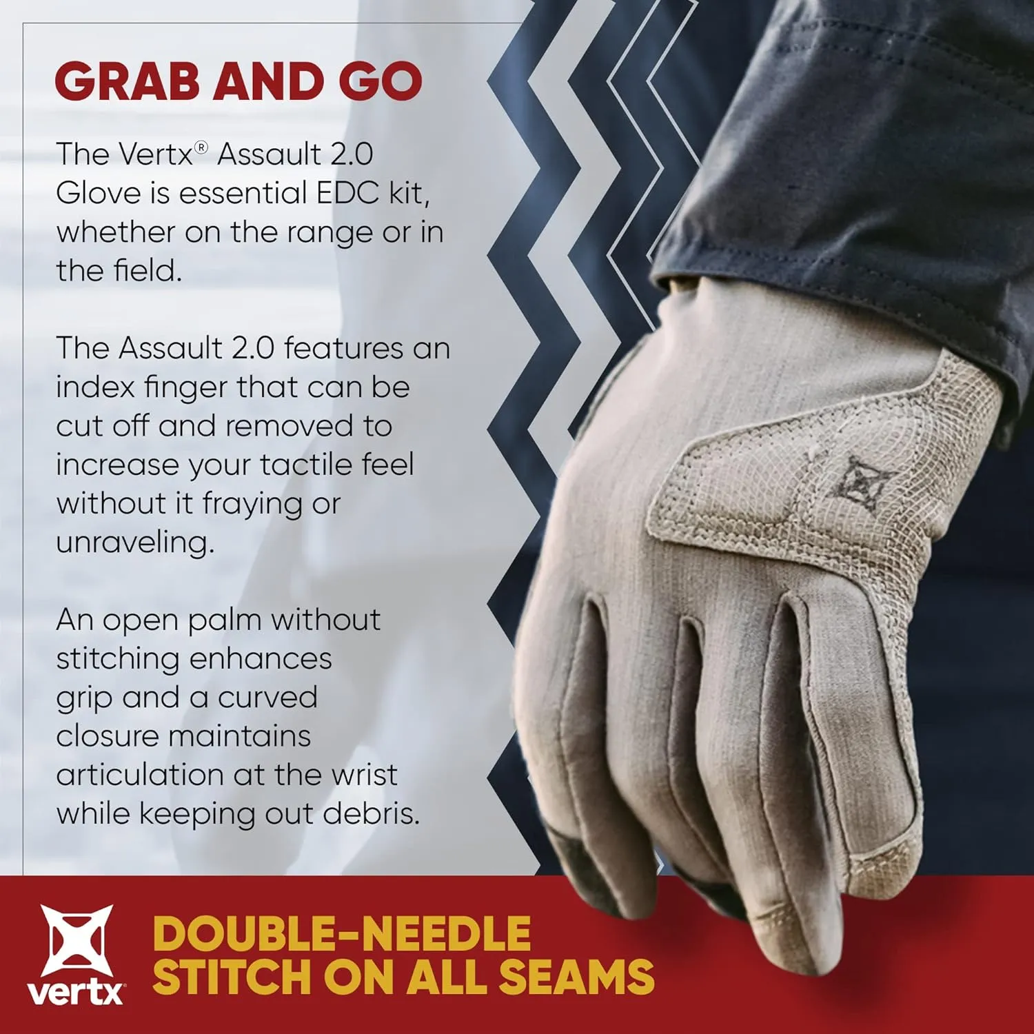 Vertx Mens Gloves, Breathable, Touch Screen Compatible Leather Palm, Removable Index Finger