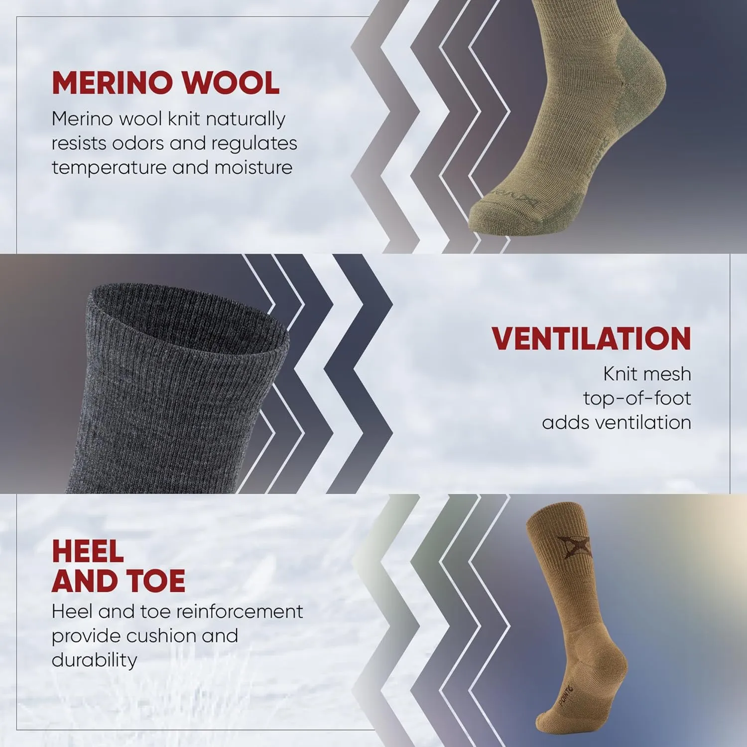 Vertx VaporCore Mens Crew Socks 10", Tactical Athletic Moisture Wicking Merino Wool Socks, Quick Drying with Odor Control