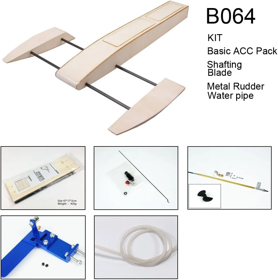 Viloga High Speed RC Boat for Pools and Lakes - 495mm Outrigger Wooden Shrimp DIY Brushless Racing Kit to Build for Adults (B064)