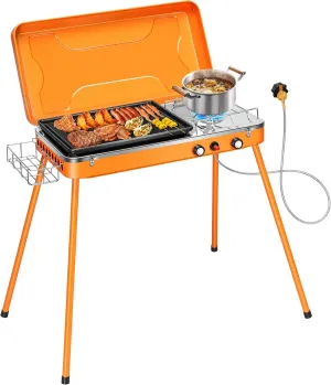 VIVOHOME 2-in-1 Gas Camping Stove with Detachable Legs, Portable Propane Grill, 20000 BTU Tabletop Grill Cooker for Party, Camping, Picnics, Backyards