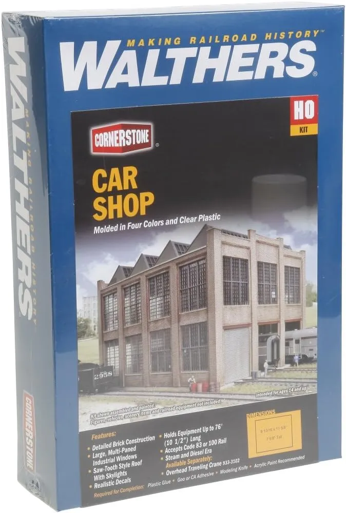 Walthers HO Scale Rail Shops Cornerstone Series® Car Shop Kit 11-5/8 x 8-13/16 x 7-5/8"