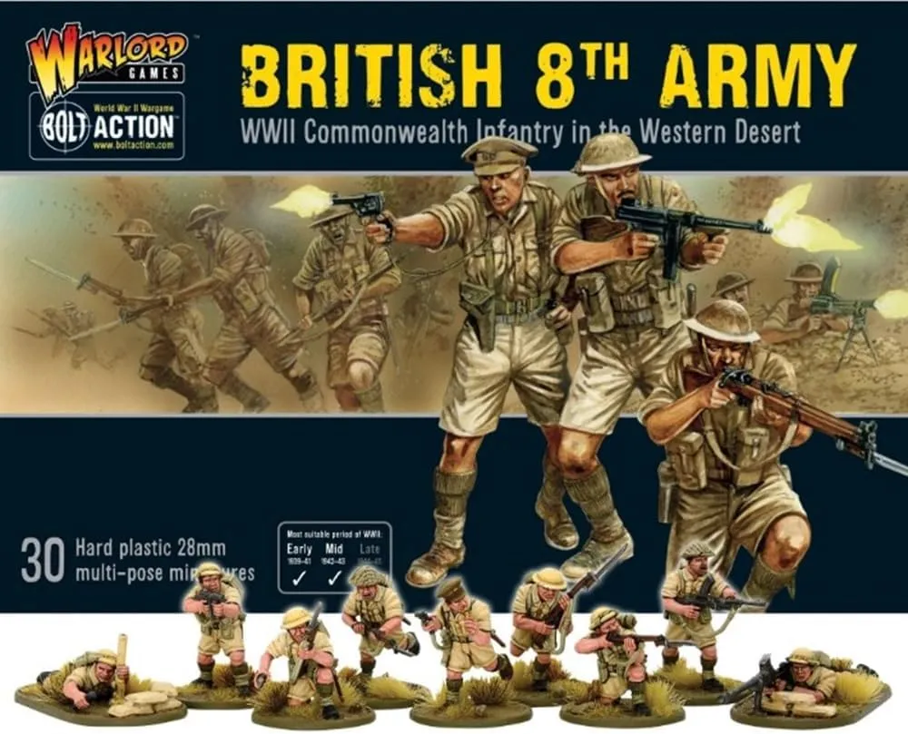 Warlord Bolt Action 8th Army Infantry Commonwealth Infantry Western Desert 1:56 WWII Military Wargaming Plastic Model Kit, Small