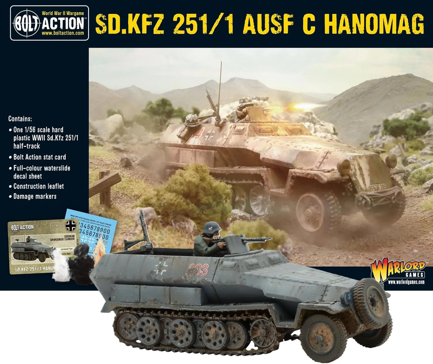 Warlord Bolt Action Sd.Kfz 251/1 Ausf C Hanomag Half Track 1:56 WWII Military Wargaming Plastic Model Kit, Small, Unpainted